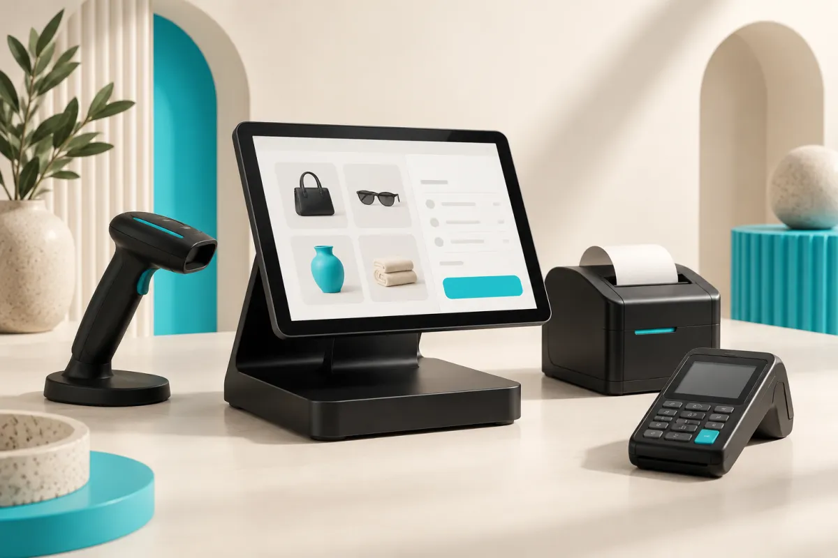 Retail POS tablet, barcode scanner, receipt printer and separate payment terminal