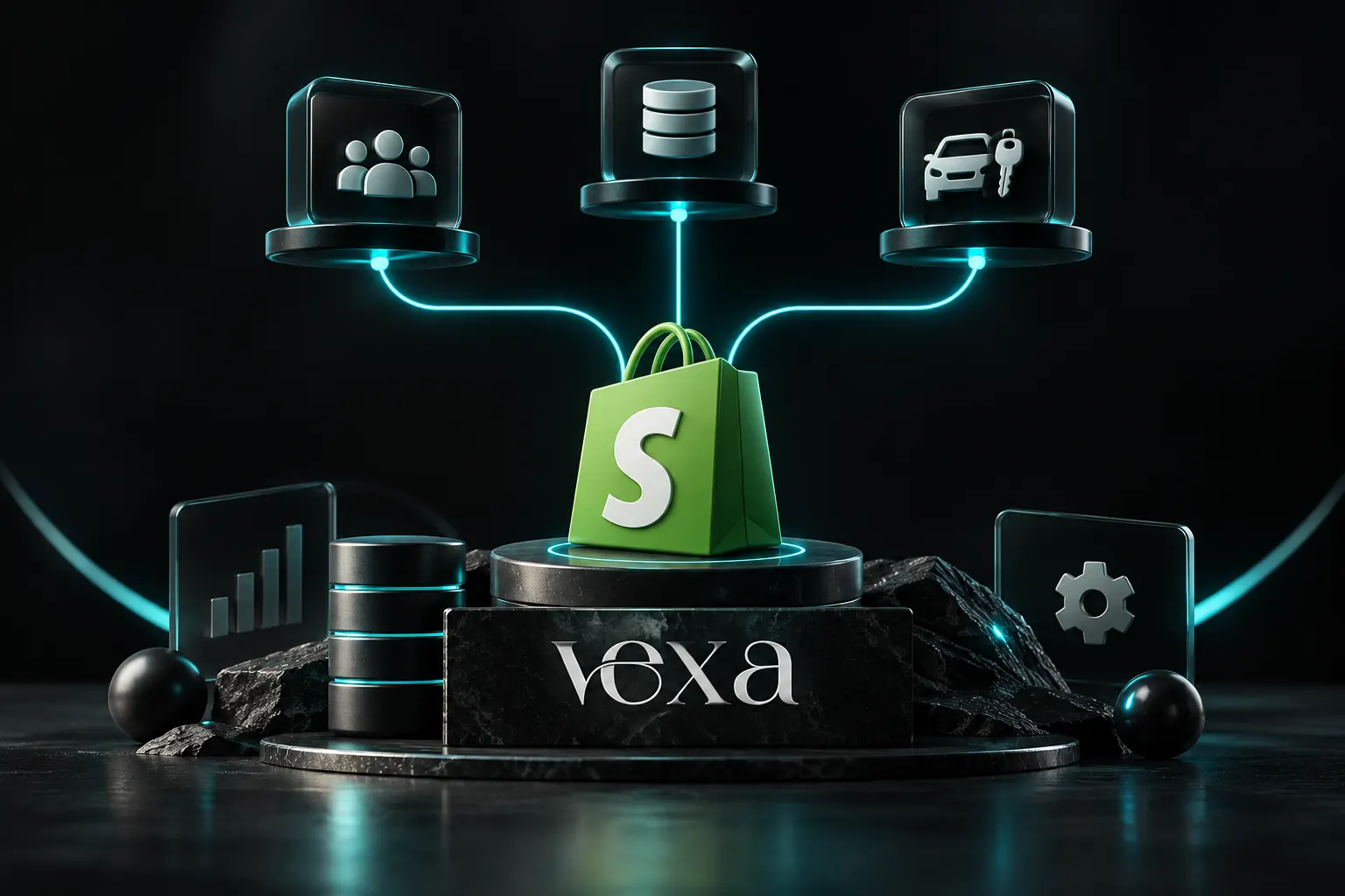Glassy Shopify integration network connecting an online store with CRM, ERP and business software