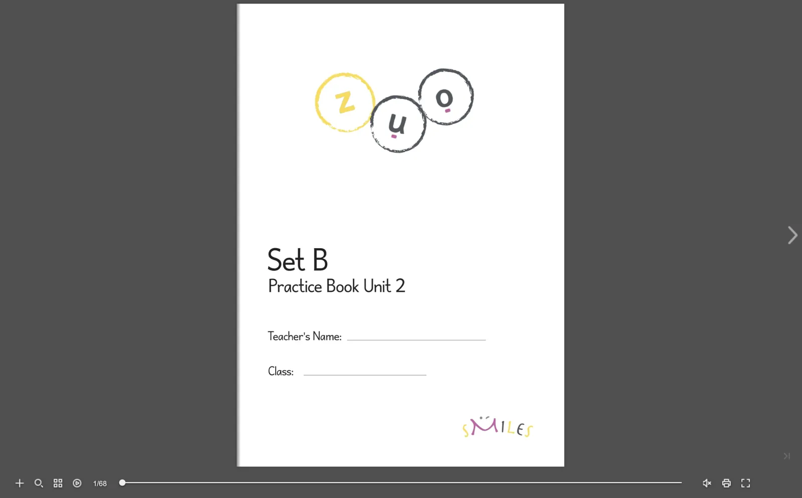 Chapters & Co sMiles Set B practice book displayed in the desktop digital reader