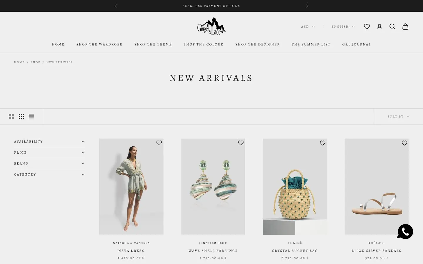 Ginger & Lace New Arrivals Shopify collection page on desktop