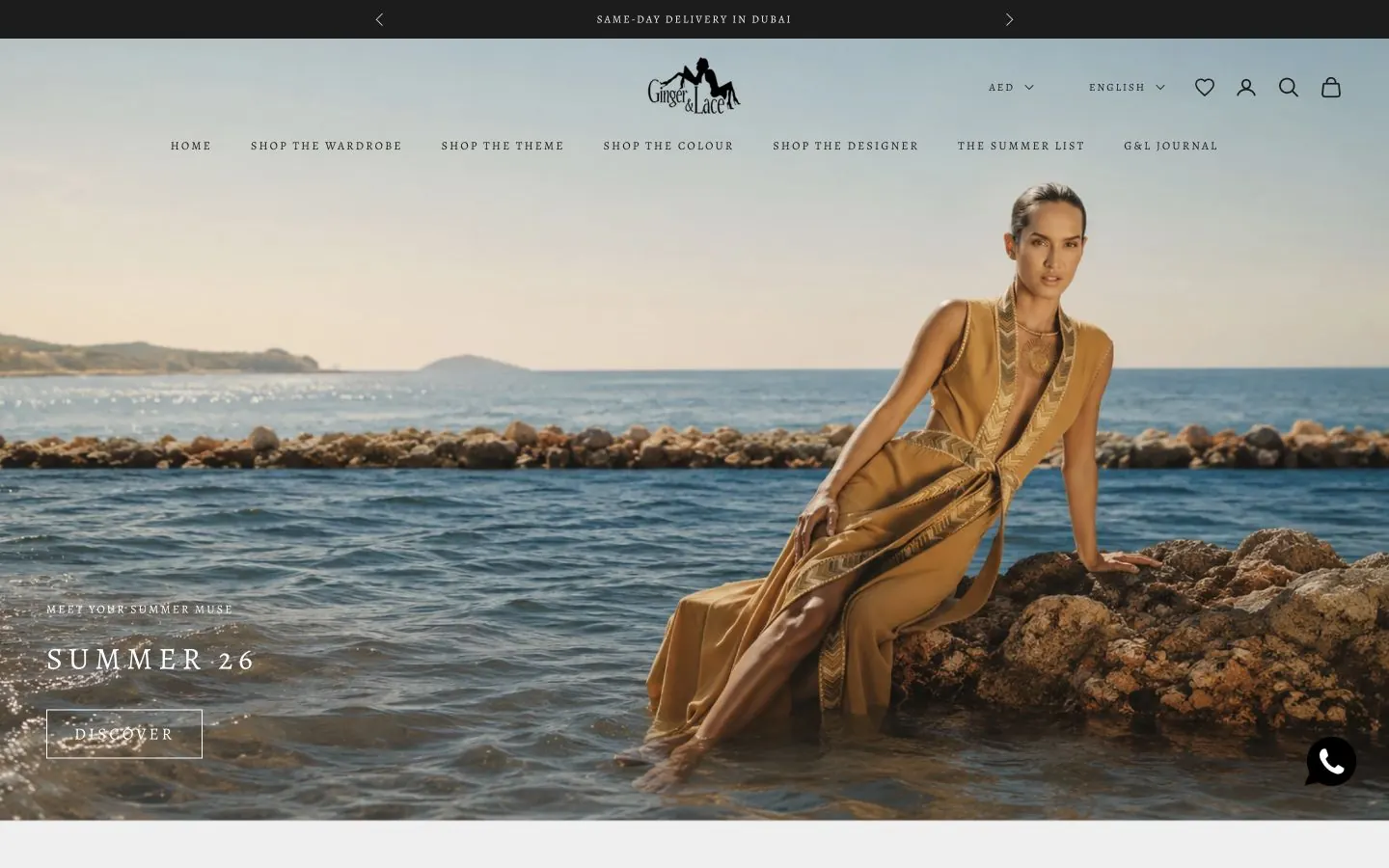 Ginger & Lace Shopify homepage on desktop featuring the Summer 26 fashion campaign