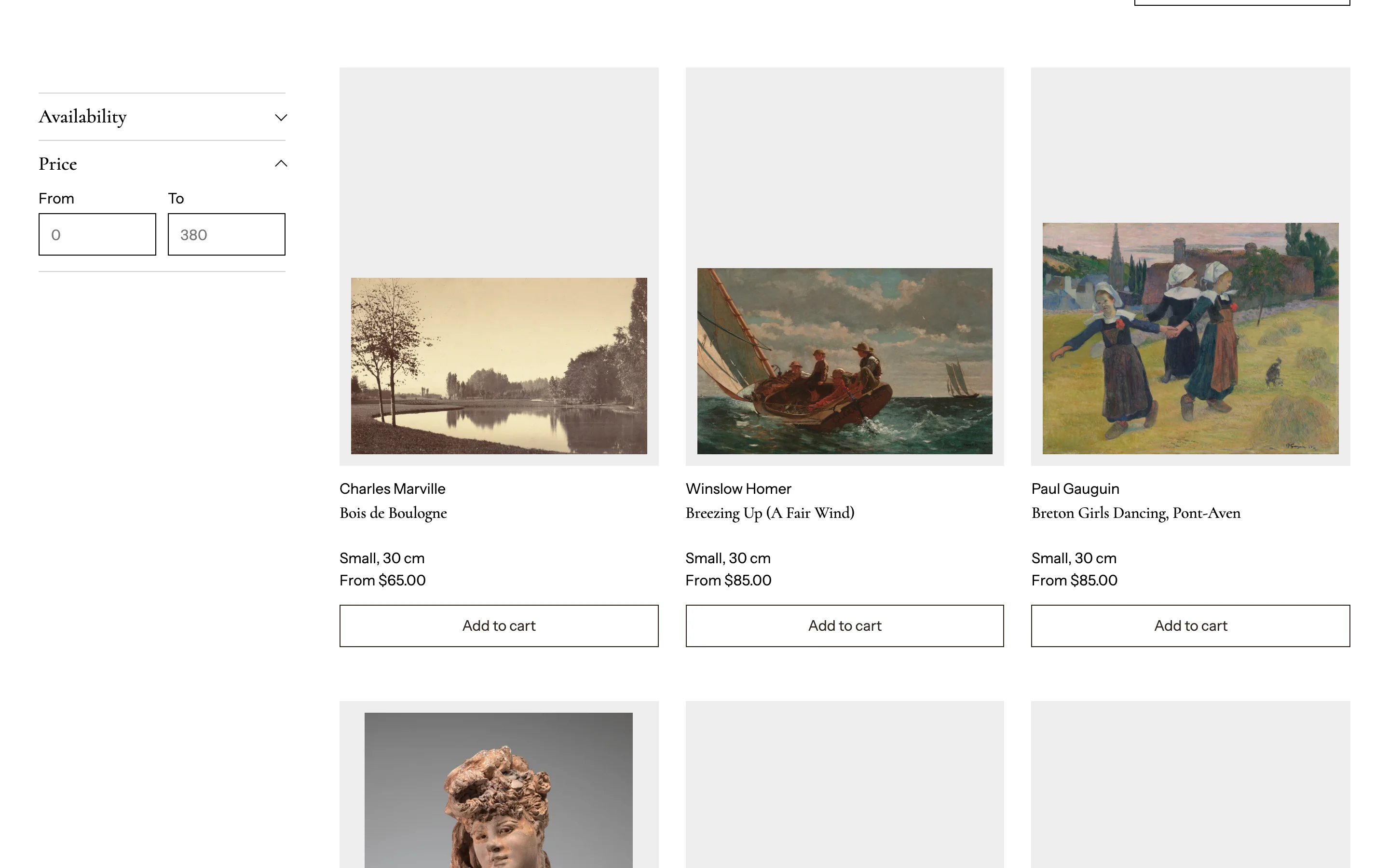 An even product grid: 4:5 shape, whole image, bottom position, 12 px mat and two title lines