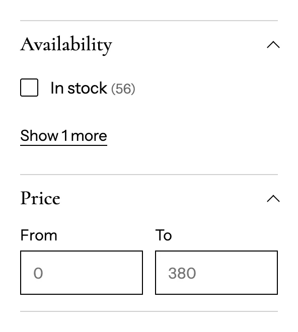 A long filter showing its first values and Show more