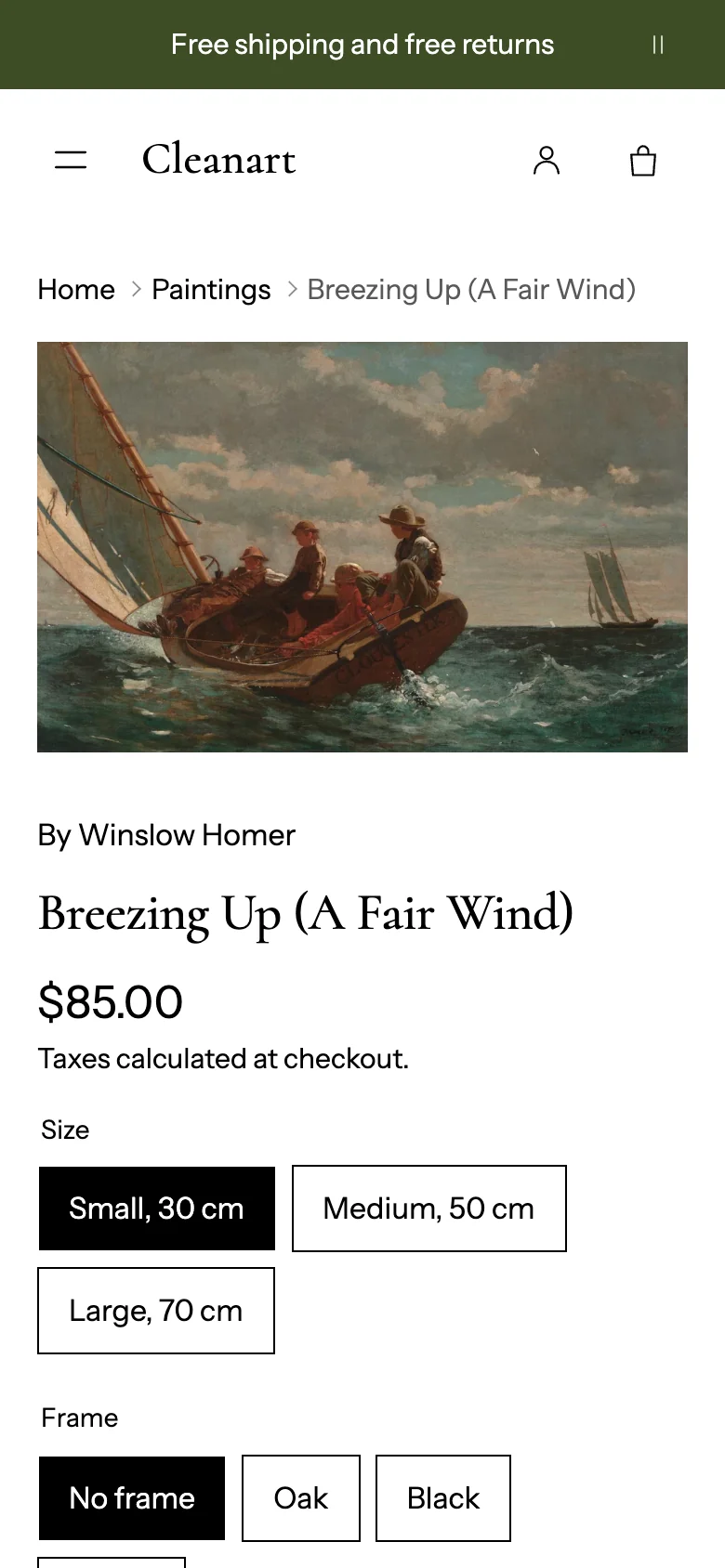A product page on a phone