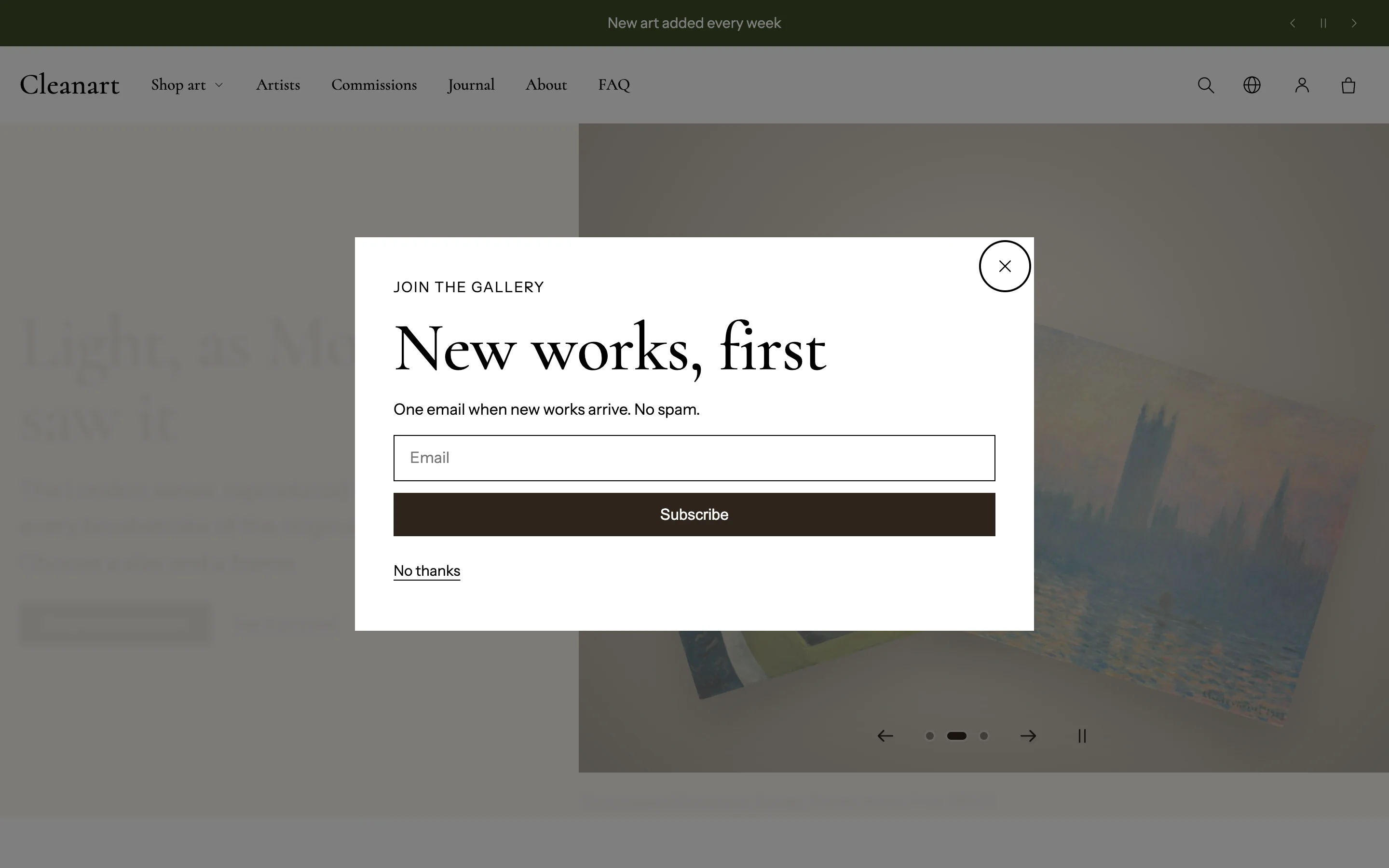 The promo pop-up collecting email addresses